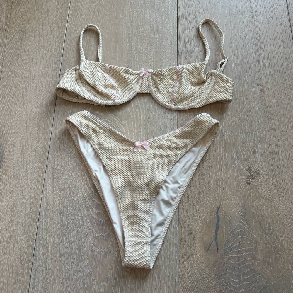 Frankie's Bikinis Cream Waffle Bikini Set